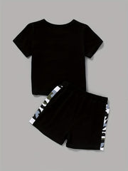 2pcs Baby Boys Block Pocket Patched T shirt & Shorts Set