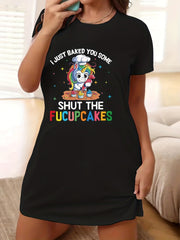 Cartoon Unicorn & Slogan Print Tee Dress