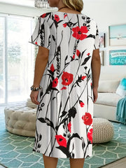 Women's Plus Floral Print Short Sleeve Dress With Pockets