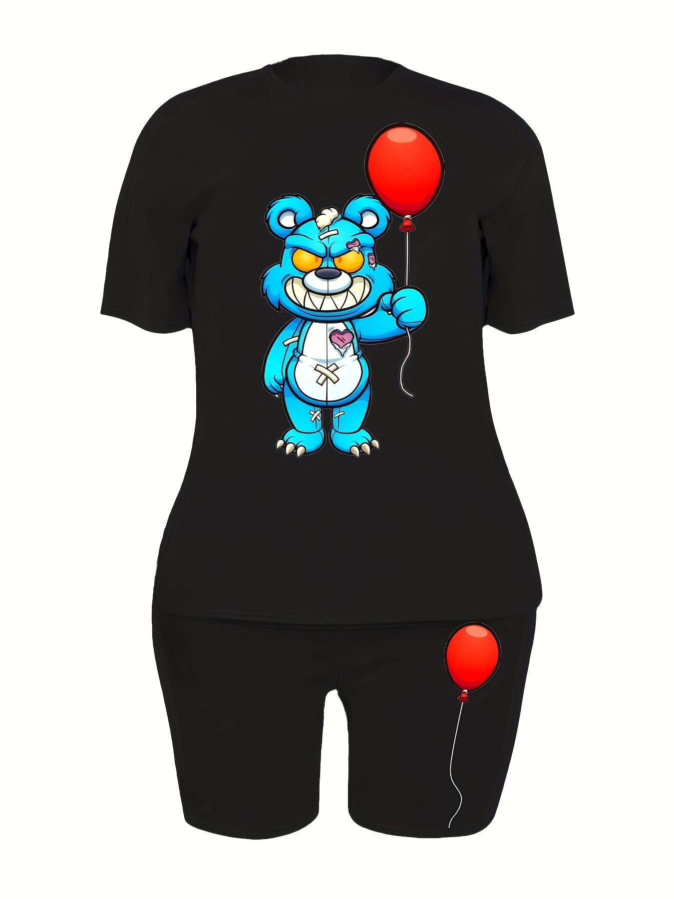 Women's Plus Balloon & Bear Print Top & Shorts Set