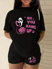 No You Hang Up Print 2pcs Set Short Sleeve T Shirt & Shorts