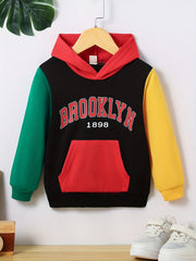 Boys Casual Block Pullover Hooded Sweatshirt
