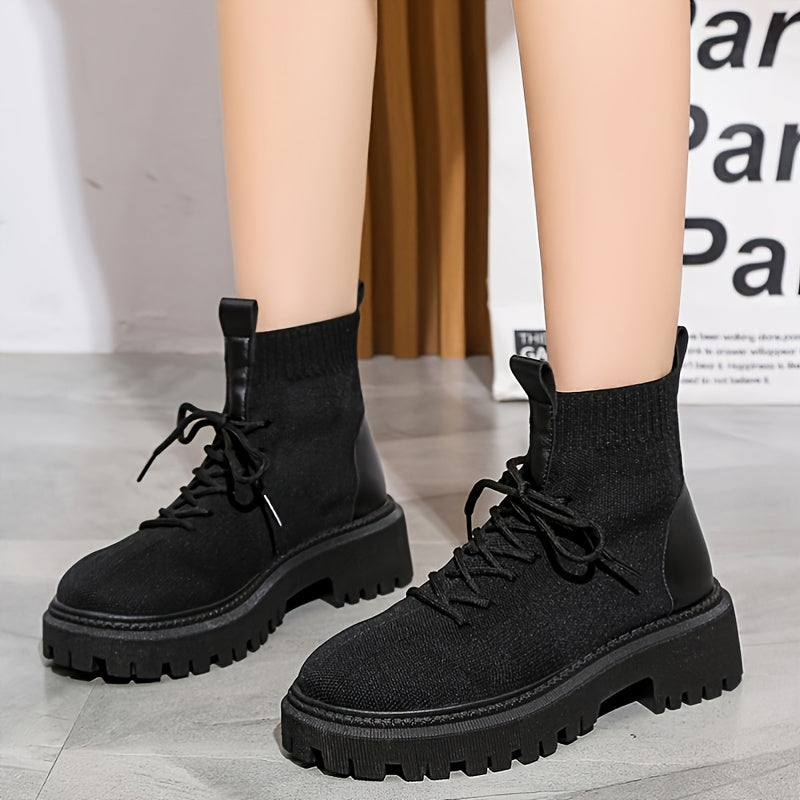 Women's Chunky Sole Knitted Ankle Boots