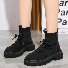 Women's Chunky Sole Knitted Ankle Boots