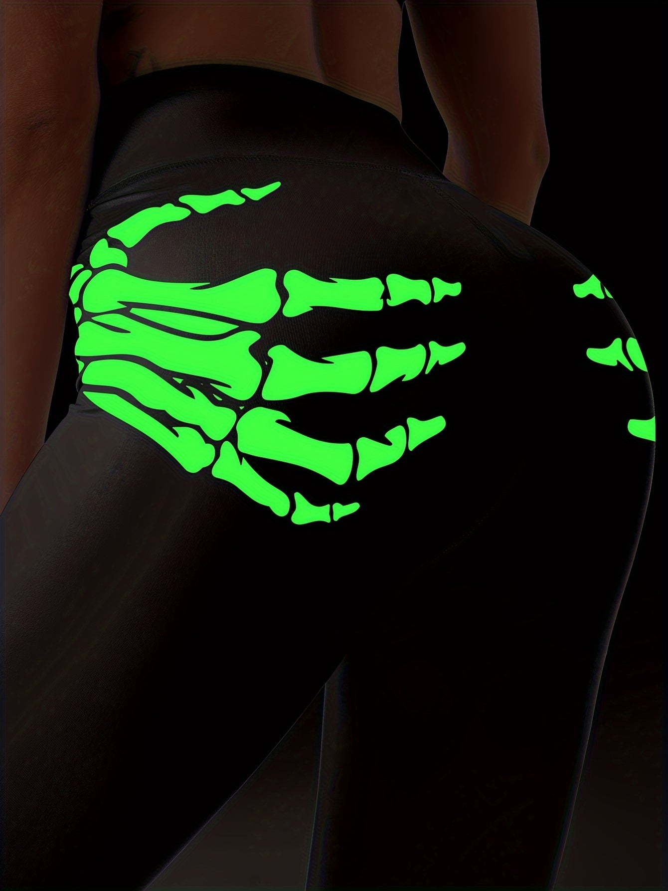 Fluorescent Halloween Skeleton Hands Print Sports Leggings