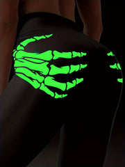 Fluorescent Halloween Skeleton Hands Print Sports Leggings