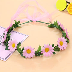 Boho Style Sunflower Hair Crown with Yellow and Pink Flowers