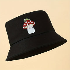 Mushroom Frog Print Bucket Hat Casual Sunshade Fisherman Cap