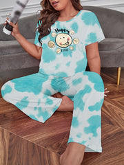 Tie Dye & Cartoon Print Pajama Set