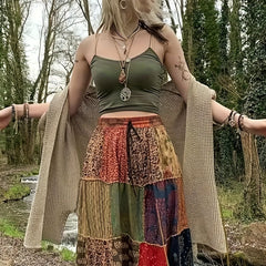 Colorblock Geometric Print High Rise Boho Skirt Plus Size