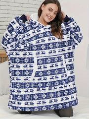 Elk & Snowflake Flannel Fleece Hooded TV Blanket