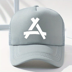 Triangle Label Print Trucker Hat Mesh Baseball Cap