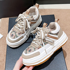 Colorblock Platform Sneakers Lace Up Running Shoes
