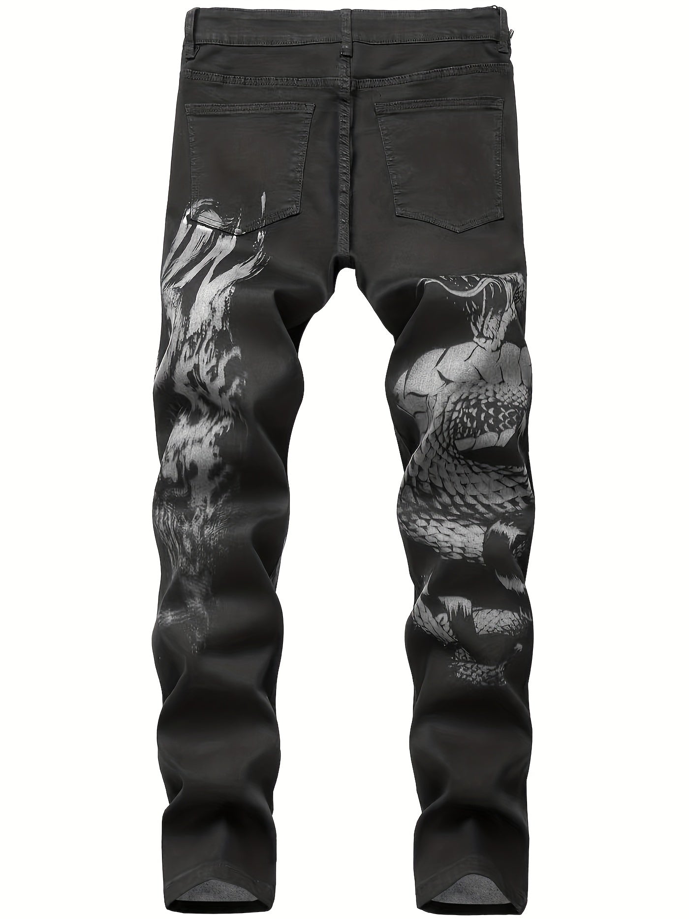 Men's Monster Print Straight Fit Jeans - Casual Denim Pants