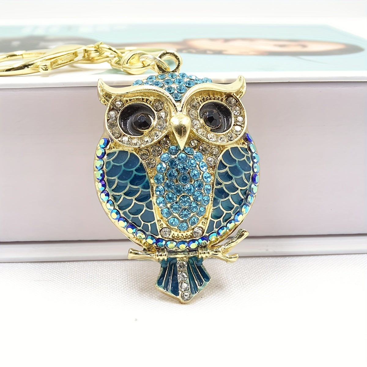 Owl Rhinestone Keychain Pendant Enamel Alloy Bag Ornament