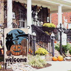 Halloween Garden Flag Burlap Spooky Ghost Pumpkin Cat Bat Moon Sign