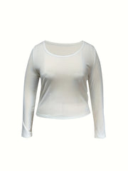 Ribbed Knit Long Sleeve Scoop Neck Top