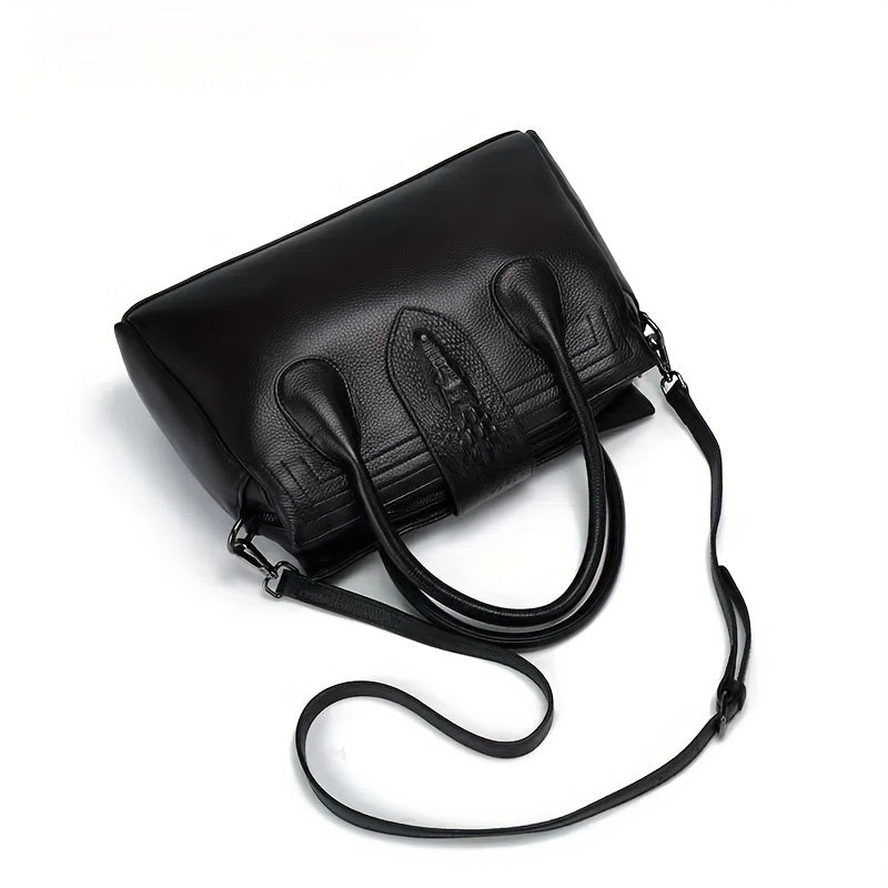 Women's Leather Handbag Solid Zipper Closure Tote
