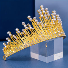 Girls Queen Crown Hair Accessory Faux Pearl Cake Decoration Alloy Birthday