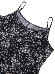 Floral Print V Neck Dress Spaghetti Strap Sleeveless