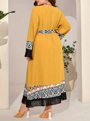 Colorblock Geo Print Fringe Trim Maxi Dress