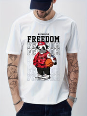 Cotton Anime Panda & Freedom Print Men's Graphic Tee Casual Comfy T shirt