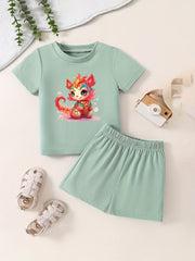 Toddler Kid 2pcs Cartoon Pattern Set Short Sleeve T shirt & Shorts