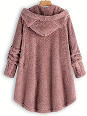 Solid Hooded Button Down Warm Jacket for Fall & Winter