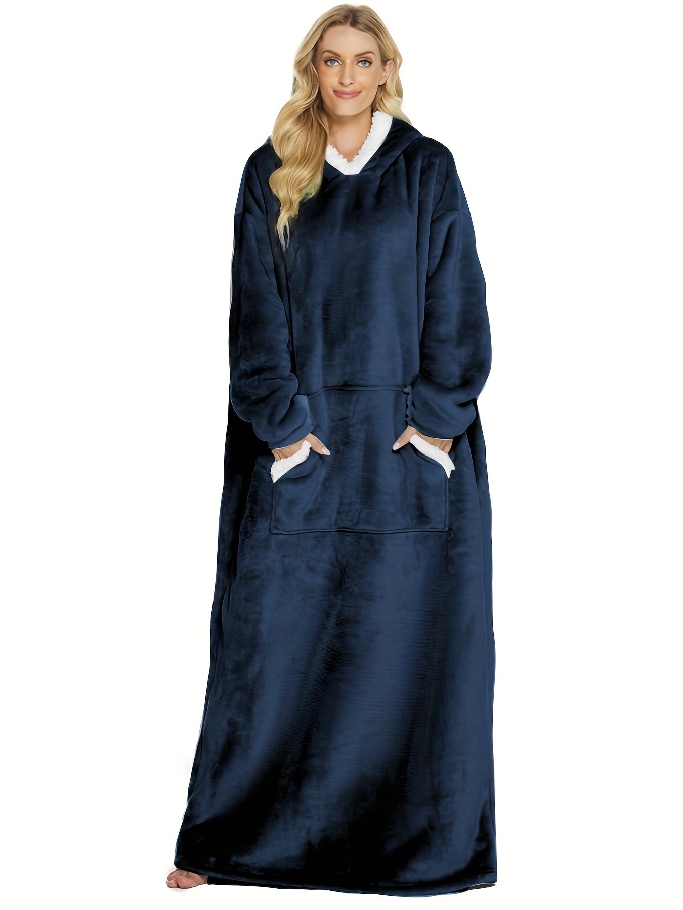 Cozy Plush Hooded Robe with Pockets