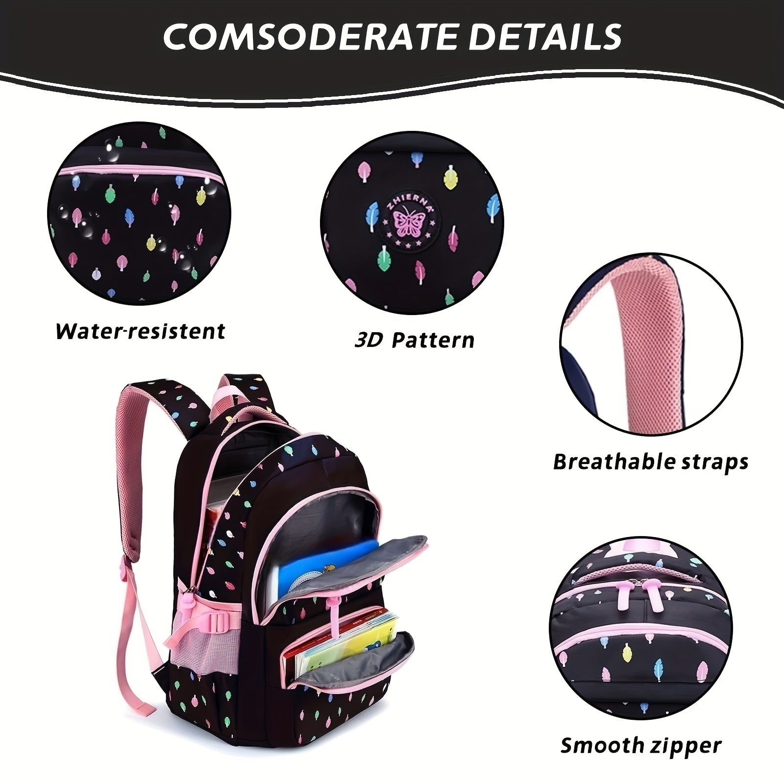 Colorful Leaves Printed Kids Backpack for Primary School Students