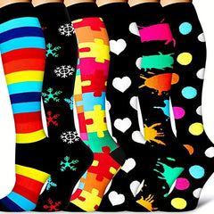 6 Pairs Compression Knee High Sports Socks for Running and Cycling