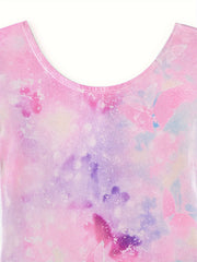 Girls Stretchy Tie Dye Long Sleeve Gymnastics Outfits Slim Dance Suit