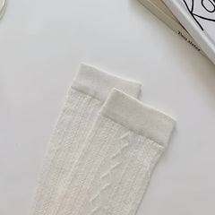 Textured Knitted Solid Long Tube Pile Socks for Women