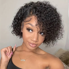 Brazilian Human Hair Pixie Cut Wig with T Part Lace Front Short Curly Wig