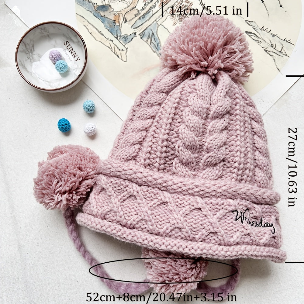 Winter Beanie Pom Pom Hat Stretch Knit Outdoor Sports Ski
