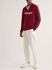 Amour Pattern Knit Polo Shirt Men's Casual Lapel Stretch V Neck Pullover Sweater