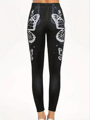 Halloween Goth Leggings Women's Plus Butterfly & Skull Print