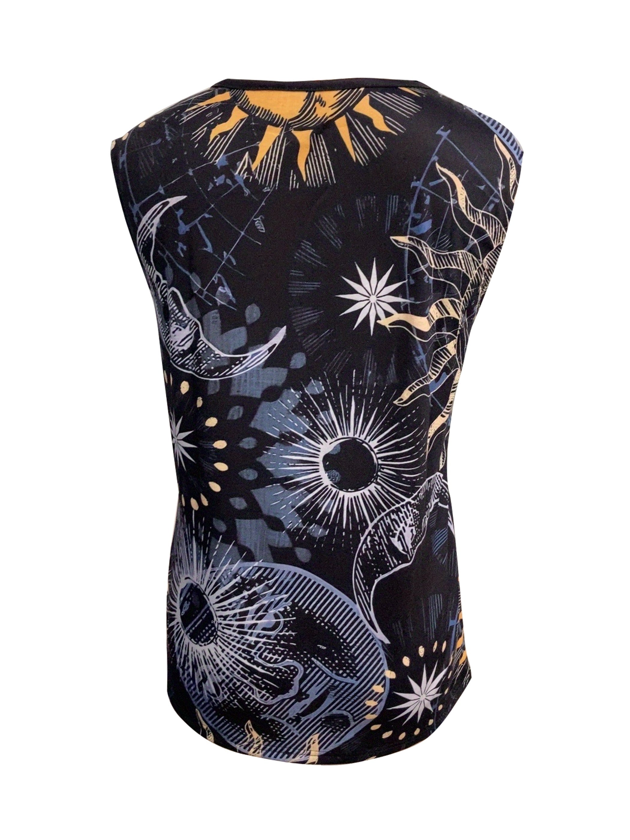 Sun & Moon Print Crew Neck Tank Top for Women