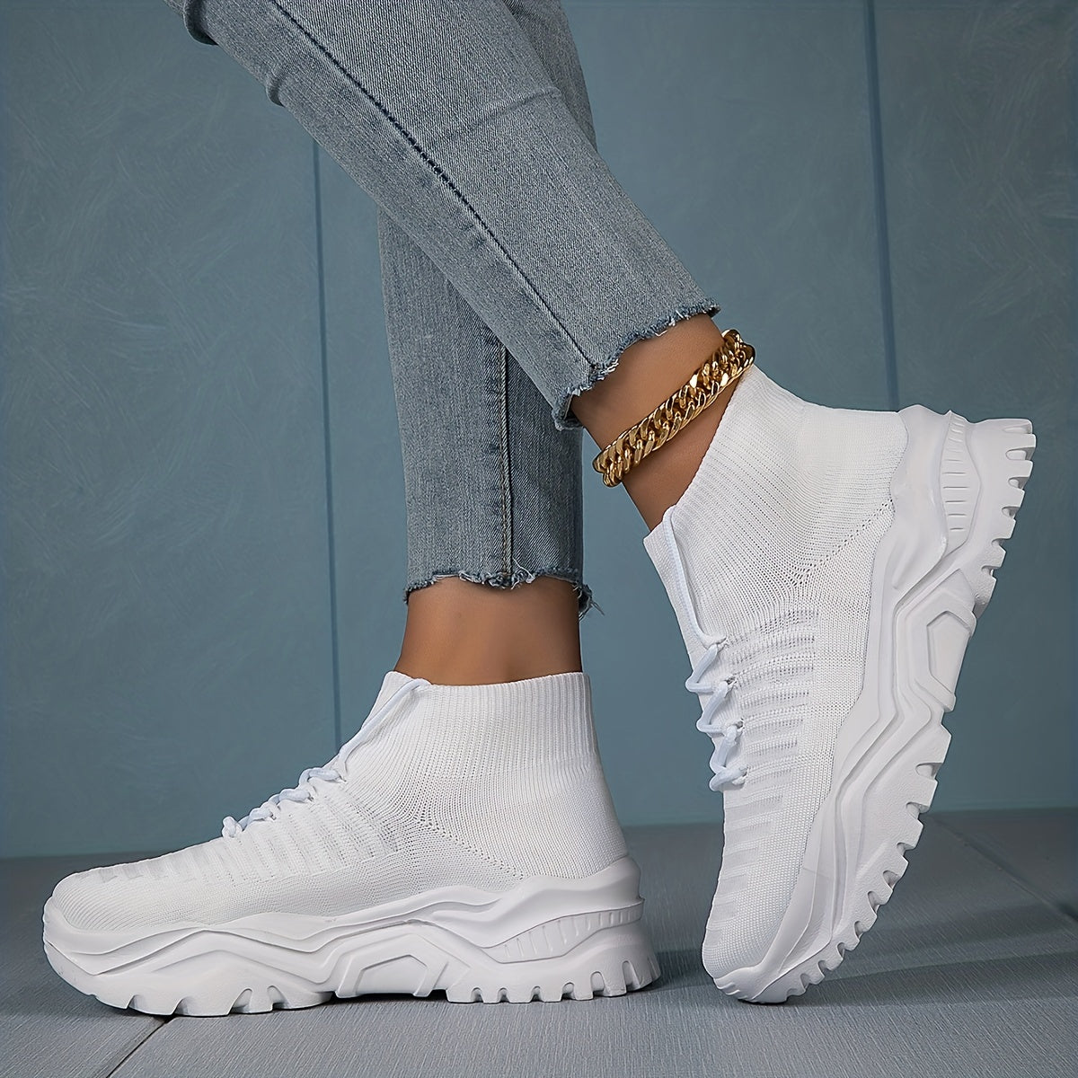 Women's Solid Thick Bottom Sock Sneakers Soft Breathable Sport Shoes