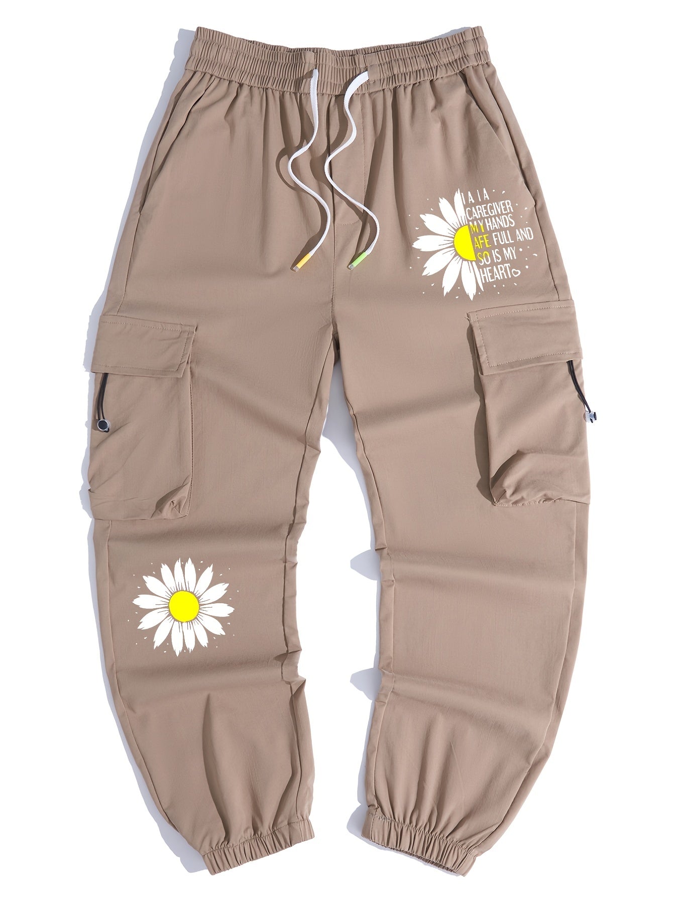 Men s Casual Flowers Print Drawstring Cargo Pants