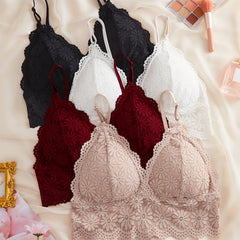 4pcs Lace Wireless Bras Comfy Scallop Trim Bra Women's Lingerie