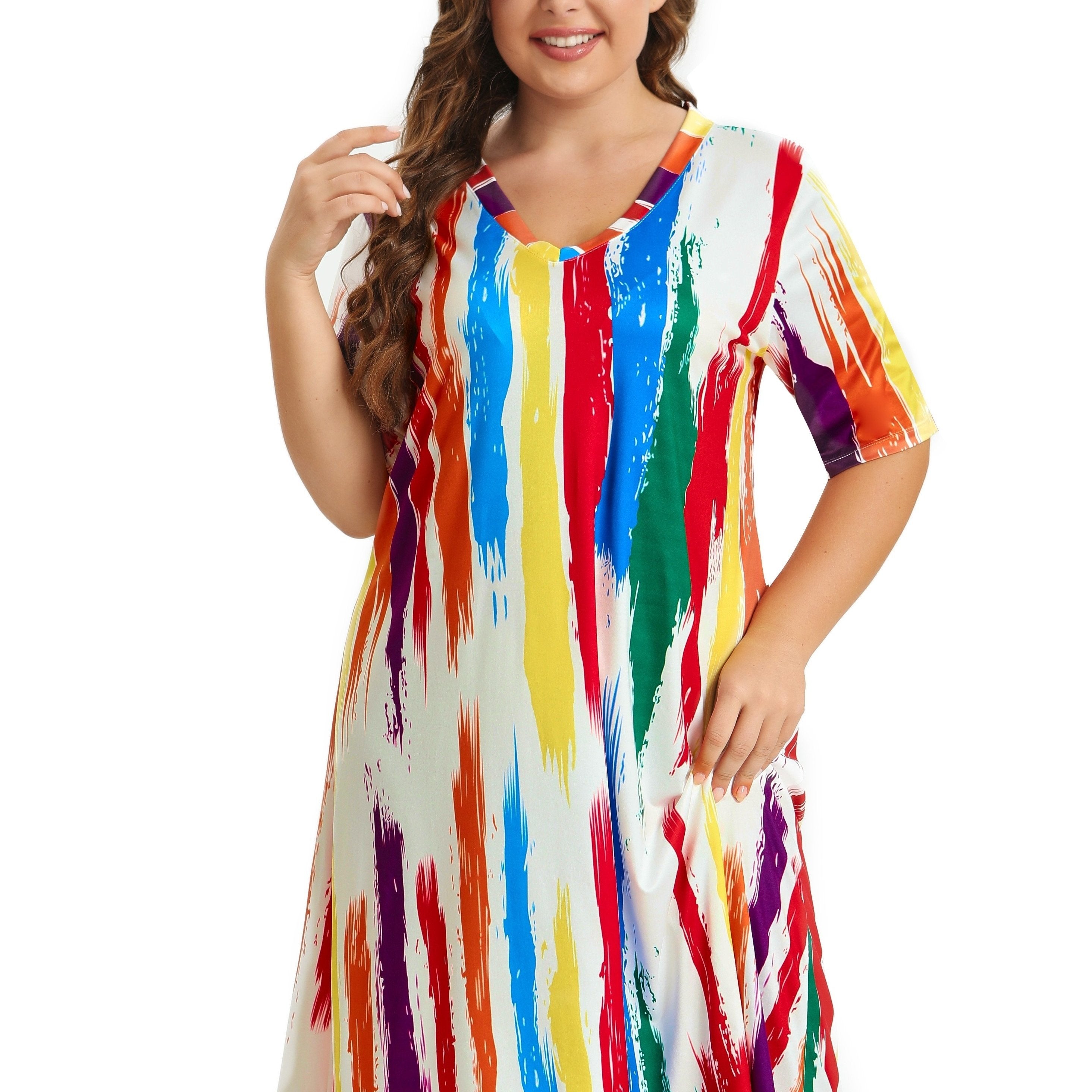 Rainbow Striped Tee Sleep Dress