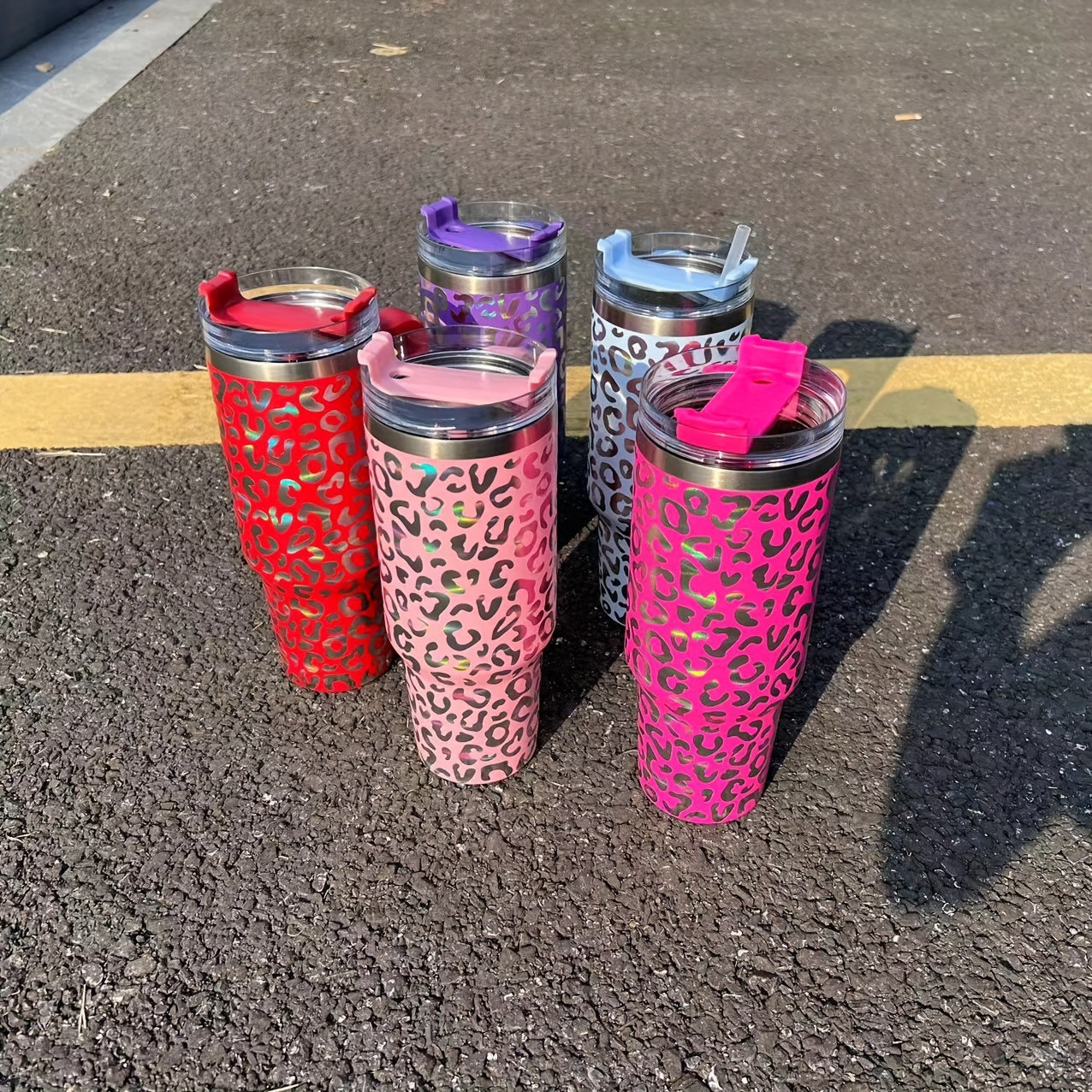 40oz 1200ml Insulated Water Cup Rainbow Leopard Stainless Steel Bottle