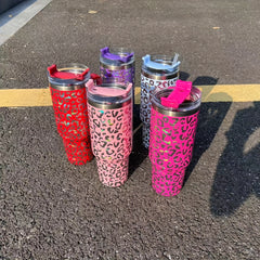 40oz 1200ml Insulated Water Cup Rainbow Leopard Stainless Steel Bottle
