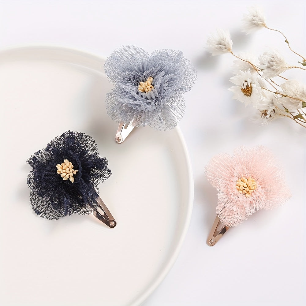 2pcs Mesh Flowers Hair Clips Head Jewelry for Girls