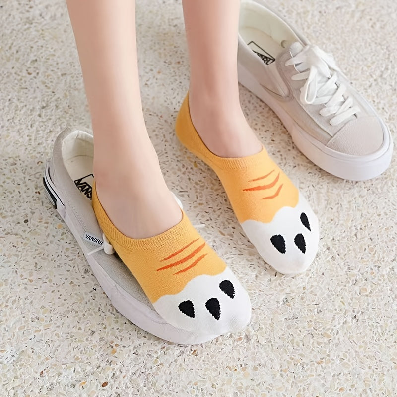 5 Pairs Cat Claw Invisible Socks Cartoon Non drop Women's Stocking