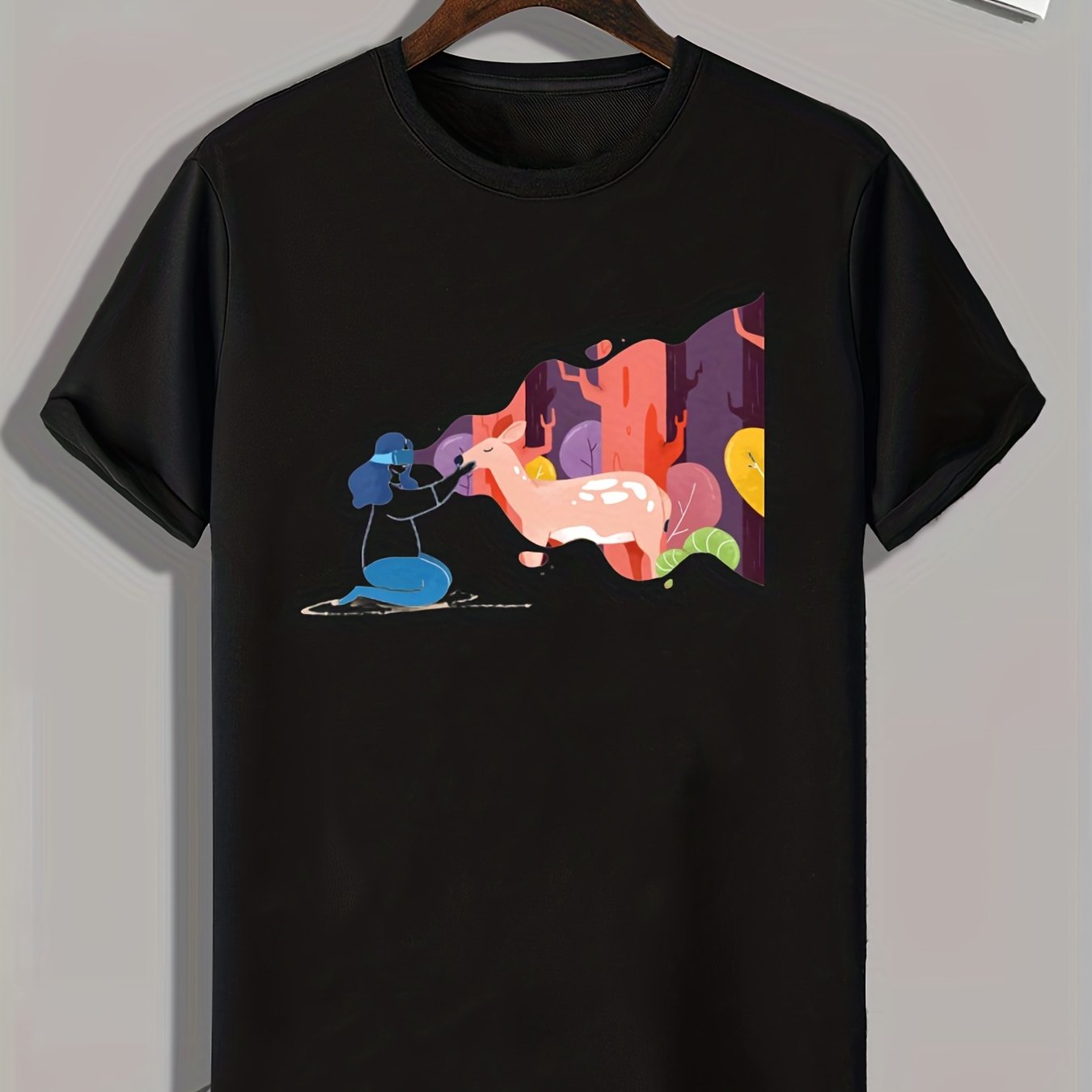 Watercolor Deer Print Men's Comfort Tee for Outdoor Summer