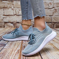 Women's Breathable Knit Sneakers Closed Toe Lace Up Shoes Lightweight