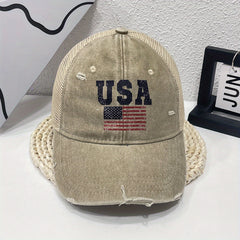 Washed Distressed Denim Trucker Hat Mesh Baseball Cap