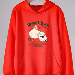 Girls Duck & Bunny Print Hoodie Comfy Hooded Pullover With Pocket